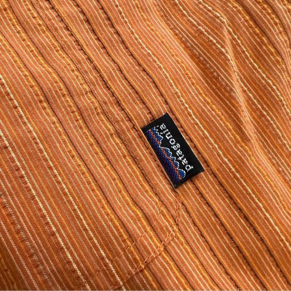 Patagonia Shirt Mens Medium Orange Striped Puckerware Seersucker Button Front - Picture 7 of 7